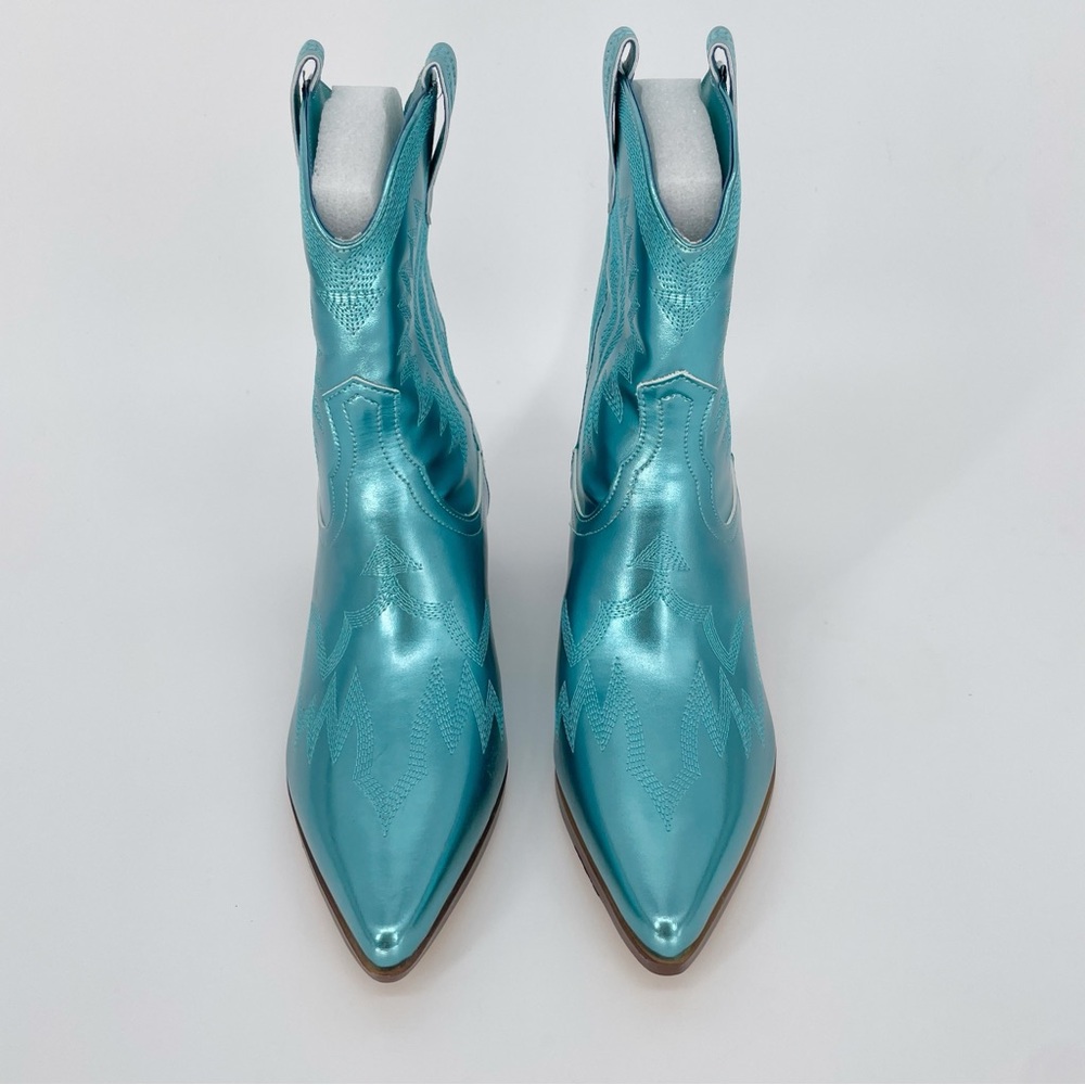 Cushionaire Cowboy Blue Metallic Western Boot Leon Pointed Mid Calf Memory Foam - Picture 5 of 8